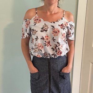 Floral Blue off shoulder top